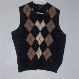 Black and Brown V-Neck Argyle Sweater Vest